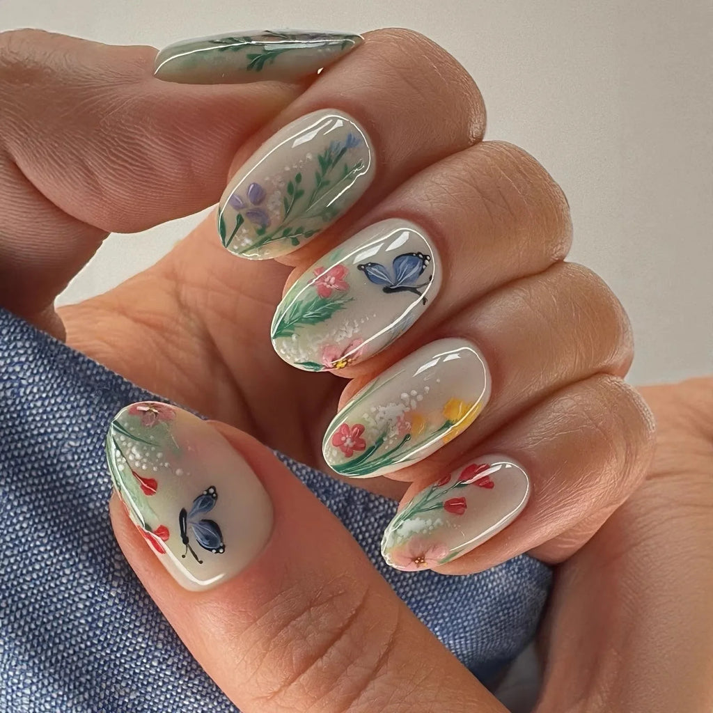Pink Flower Almond Kawaii Press on Nails
