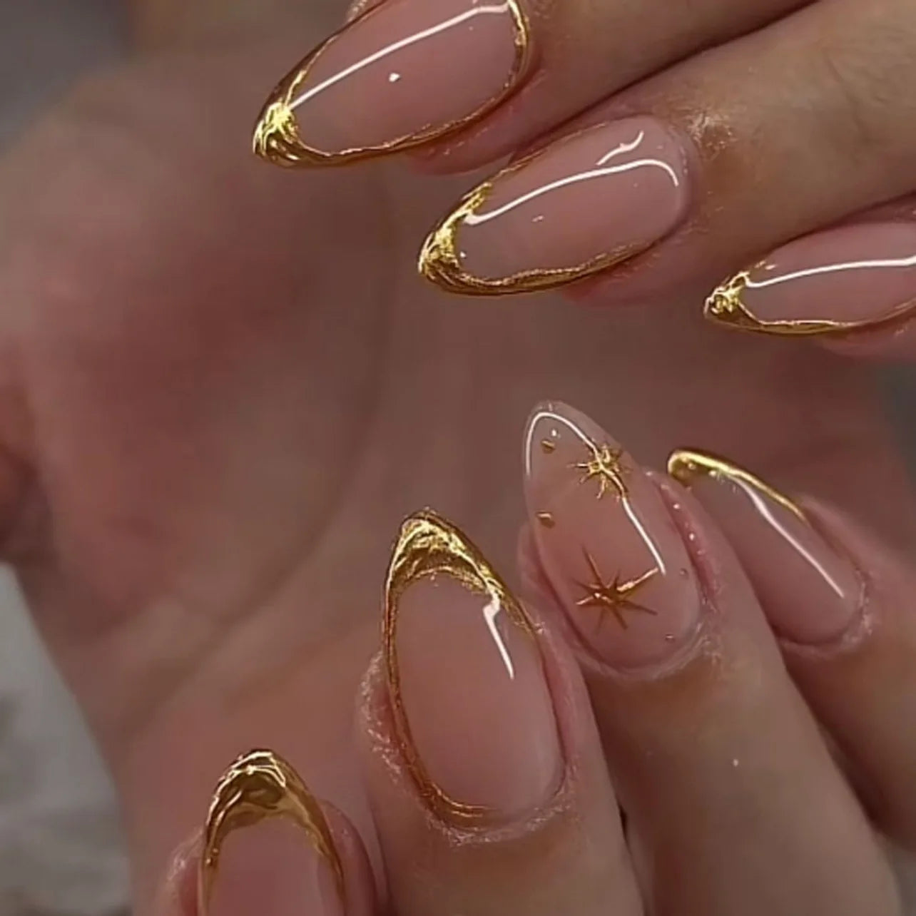 Metallic Cat Eye Sheer Manicure Art Textured 3D Acrylic Almond Medium Press on Nails