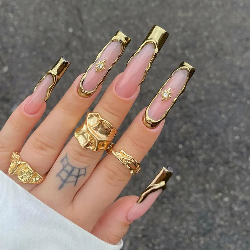 Long Square Press on Charm Nails Durable Wear
