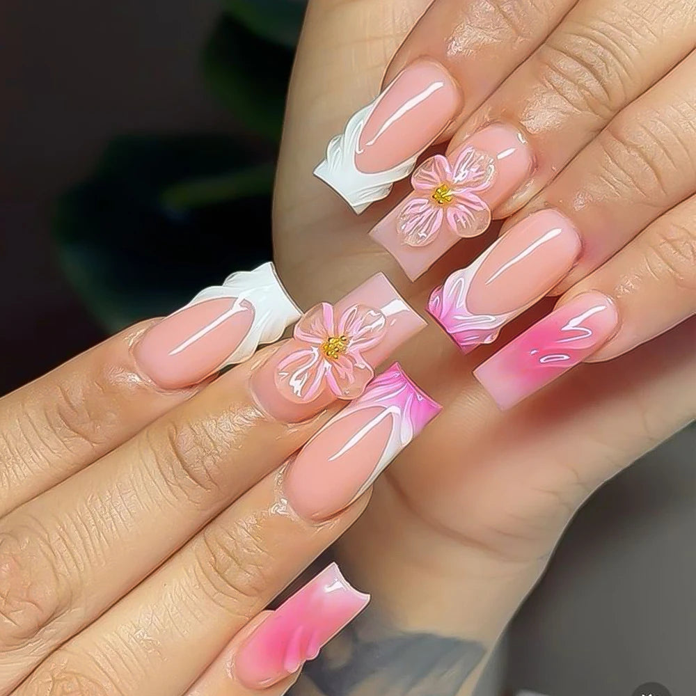 Stunning Retro Flower Y2k Caviar Bead Floral Press on Nails