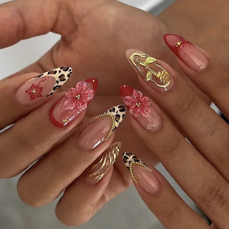 Pink Flower Almond Kawaii Press on Nails