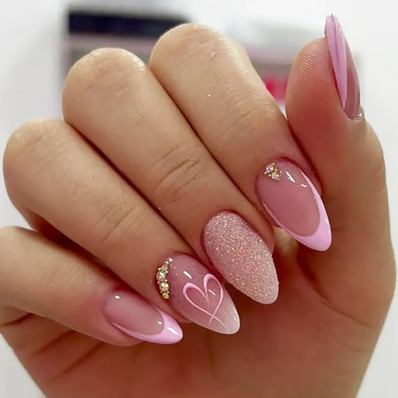Pink Flower Almond Kawaii Press on Nails