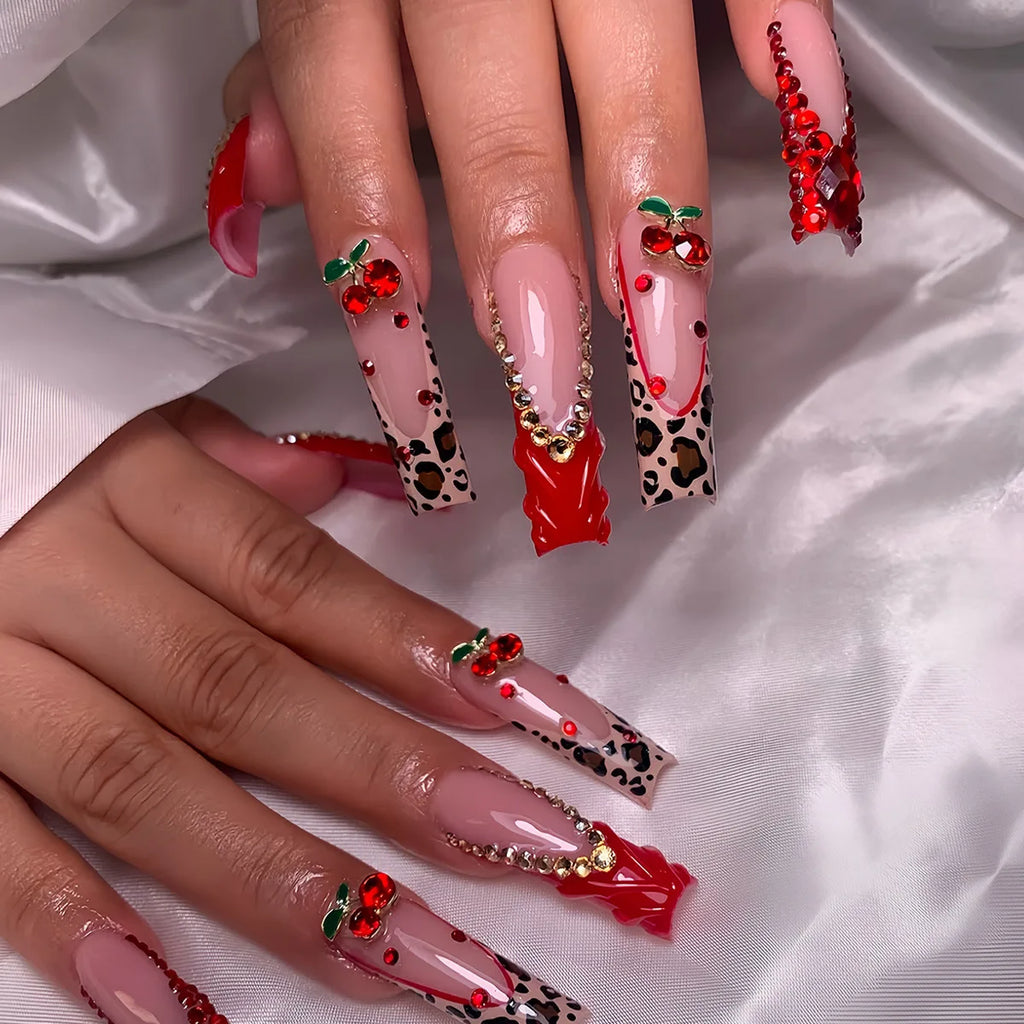 Long Square Press on Charm Nails Durable Wear