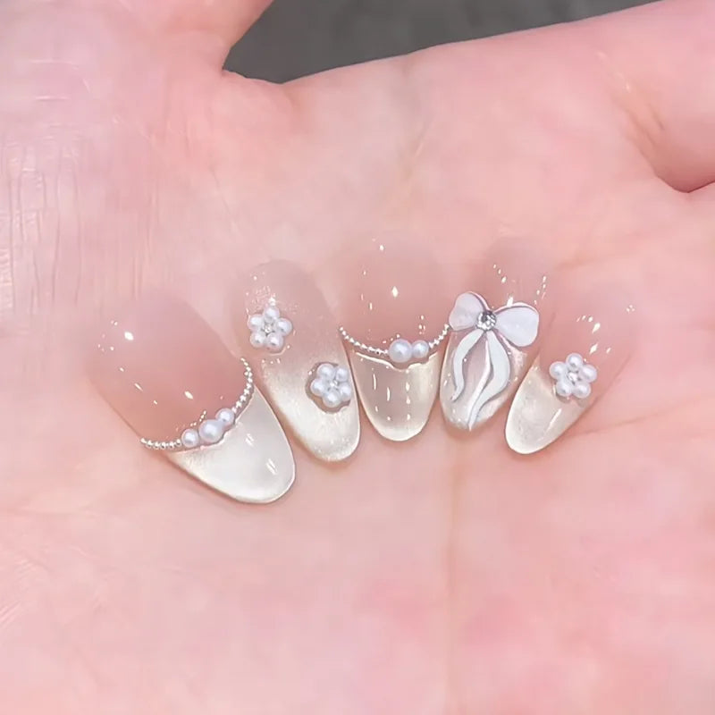 Pink Flower Almond Kawaii Press on Nails