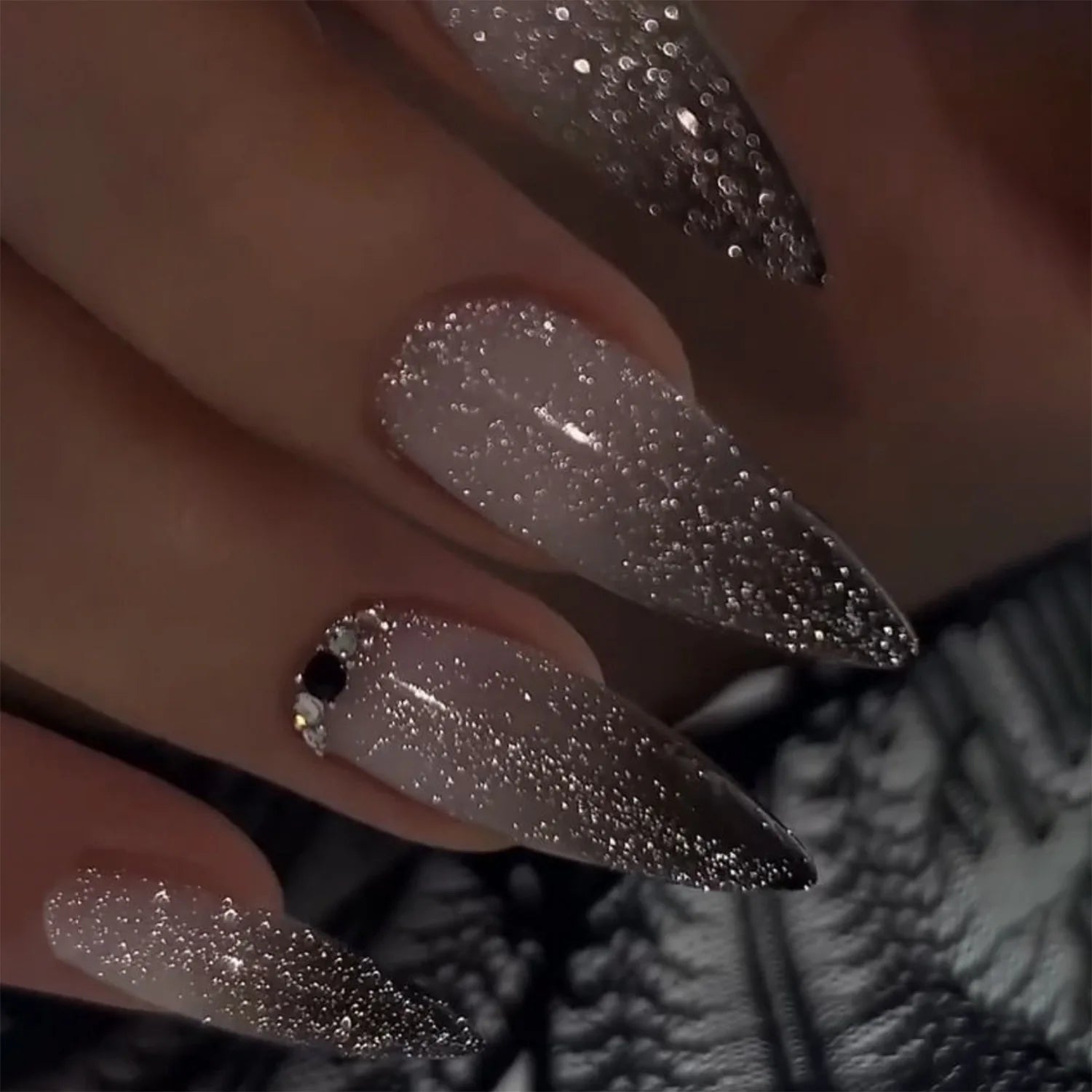 Metallic Cat Eye Sheer Manicure Art Textured 3D Acrylic Almond Medium Press on Nails