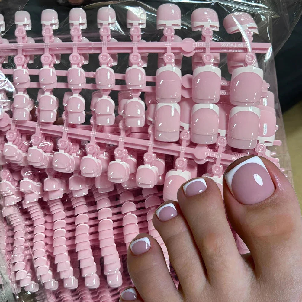 White French Tip Soft Gel Press On Toenails