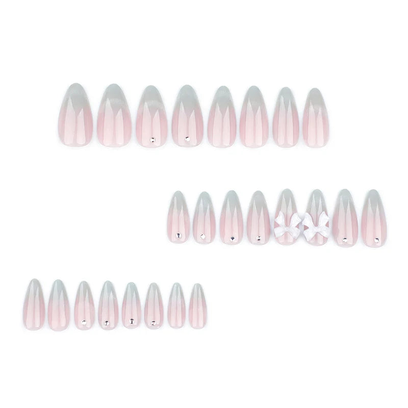 Sweet Cat Eye French Press on Nails Diamond-Pointed Three Dimensional Bow Knot