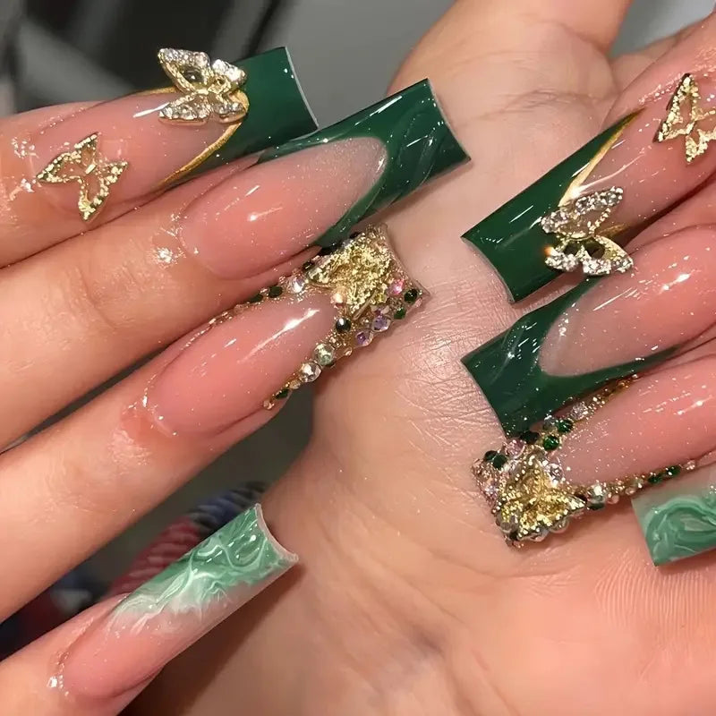 Long Square Press on Charm Nails Durable Wear