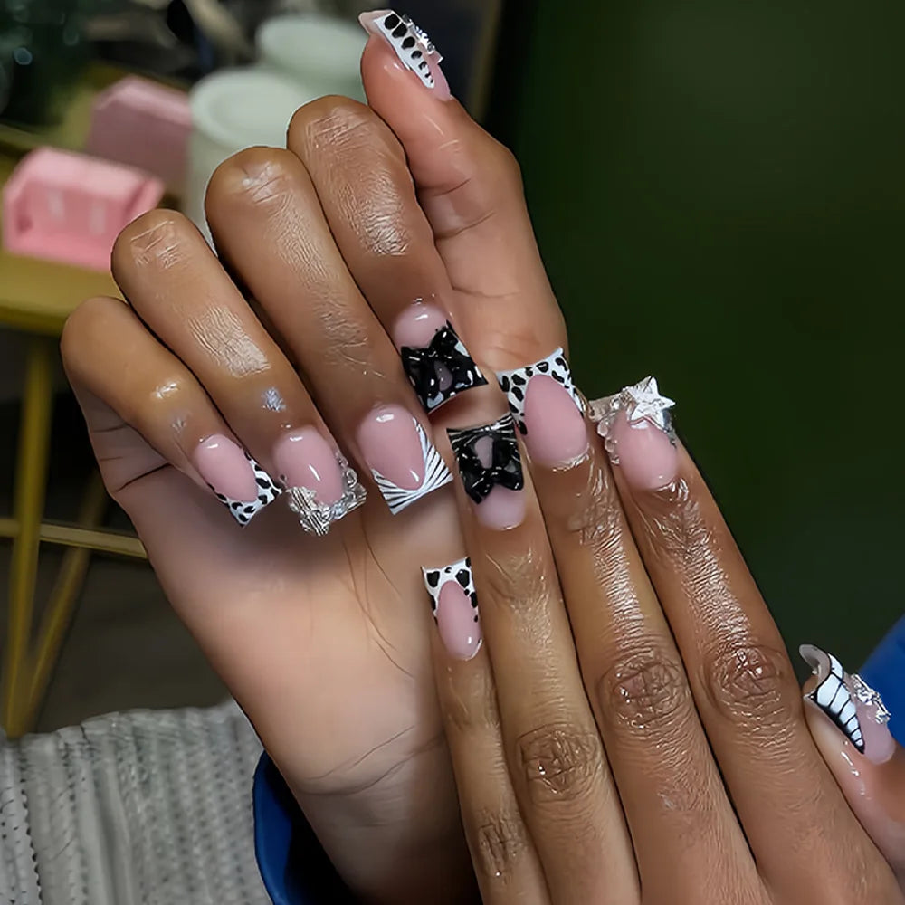 Nude Pink Sweet Press On Nails Short French With 3D Decor