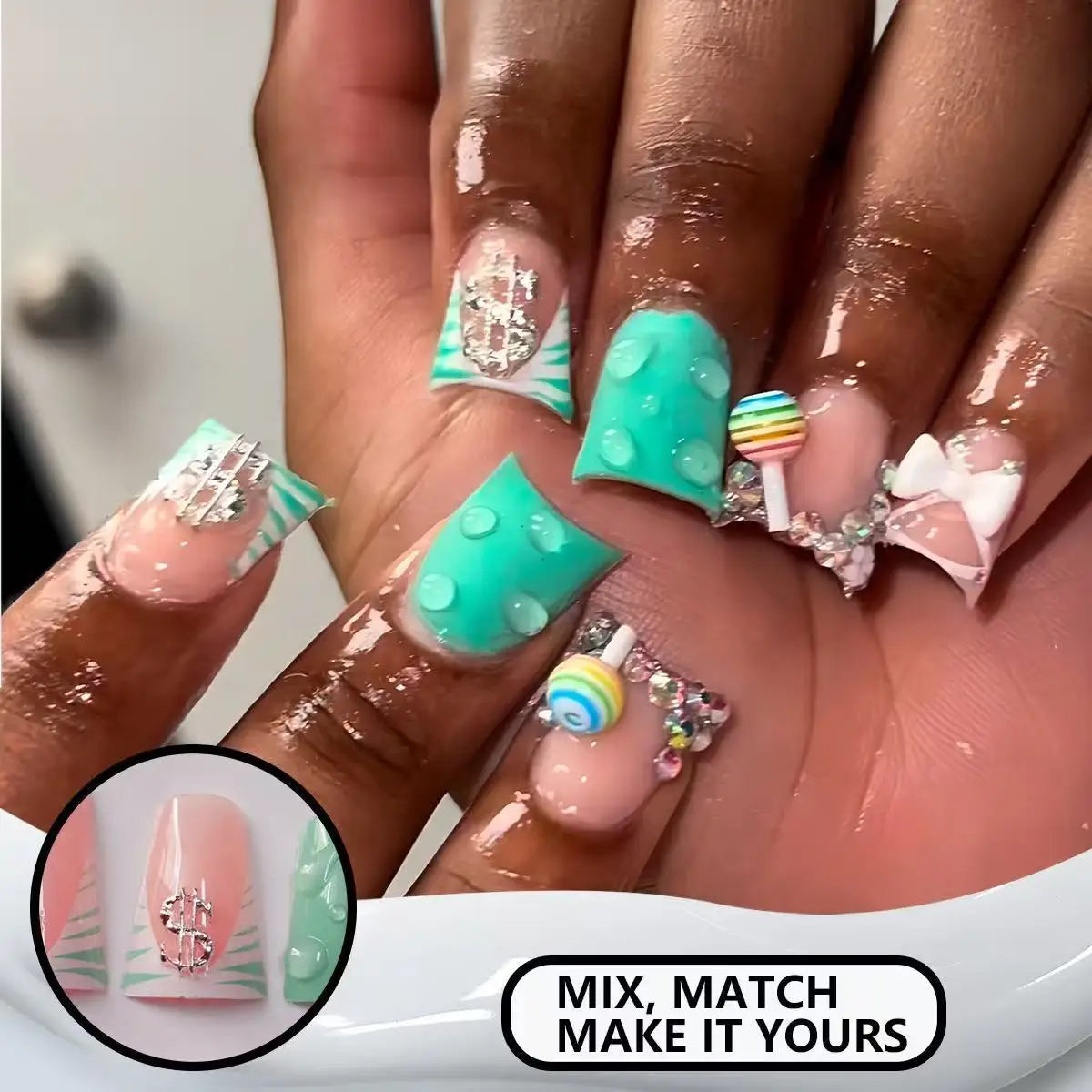 Nude Pink Sweet Press On Nails Short French With 3D Decor