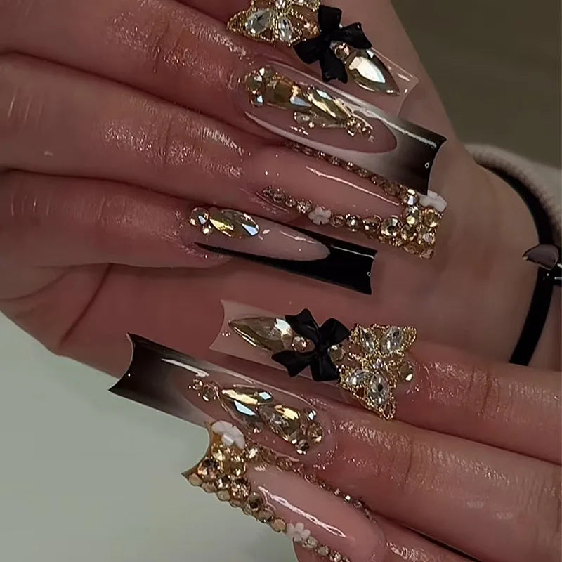 Long Square Press on Charm Nails Durable Wear