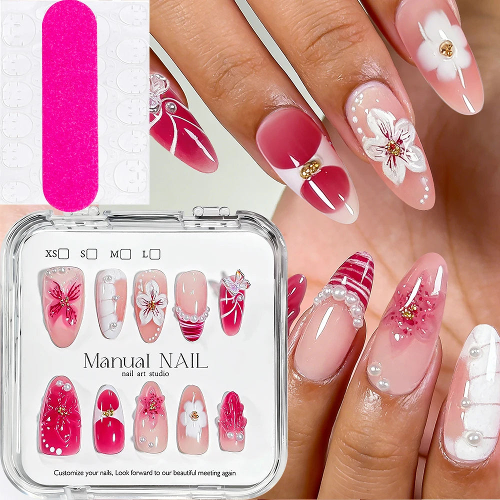 Stunning Retro Flower Y2k Caviar Bead Floral Press on Nails