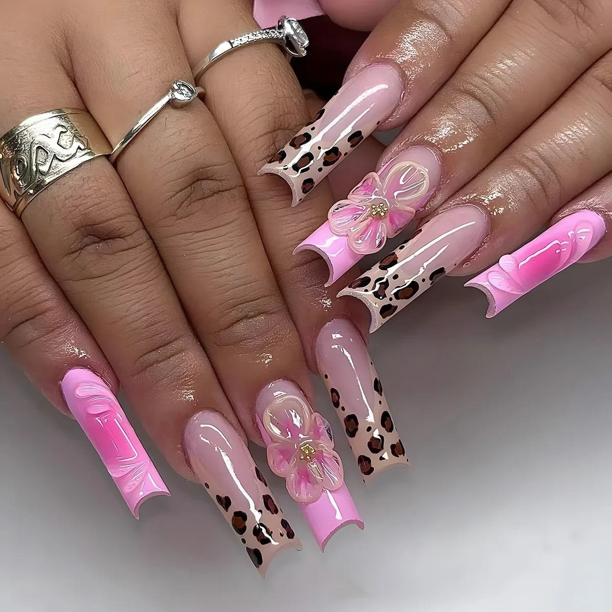 Long Square Press on Charm Nails Durable Wear