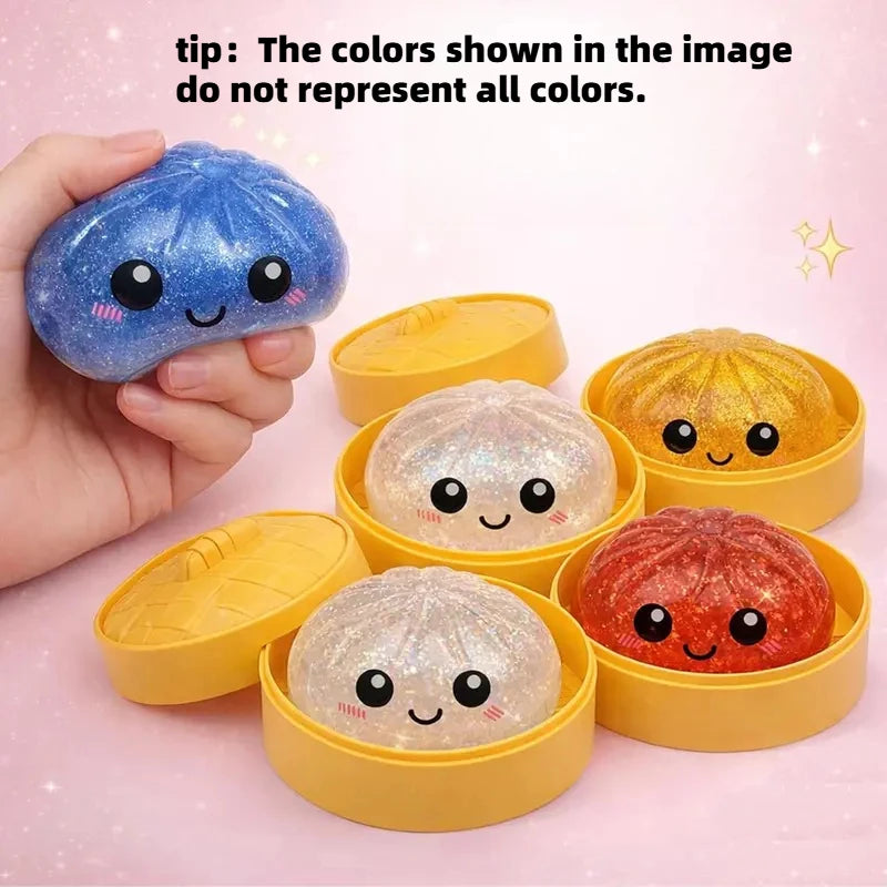 Steamed Bun Stress Relief Fidget Toy with Beads Sparkles Soft Squishy Sensory Decompression Accessory