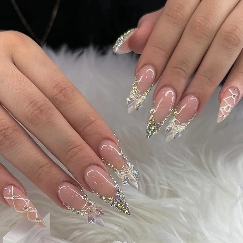 Pink Flower Almond Kawaii Press on Nails