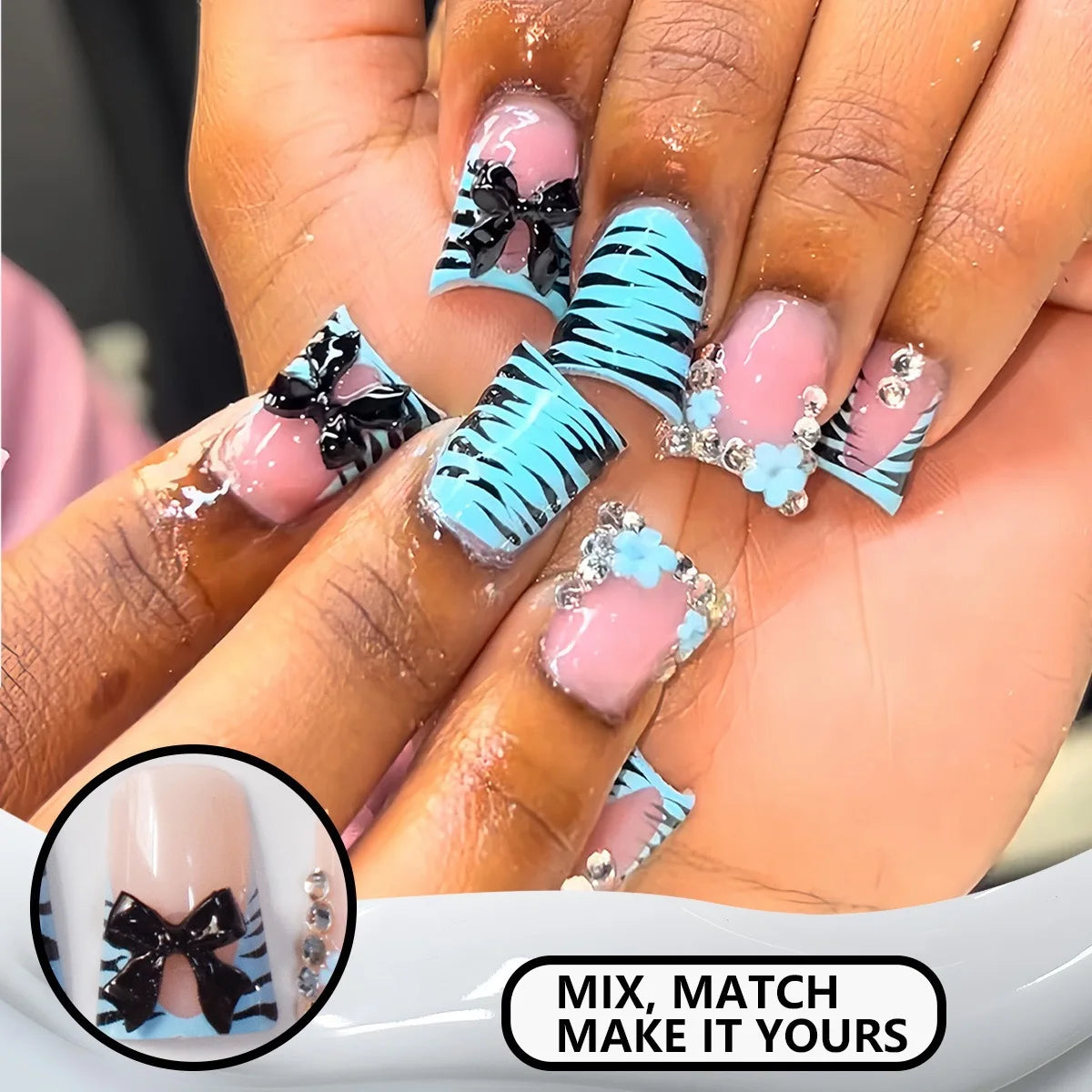 Nude Pink Sweet Press On Nails Short French With 3D Decor