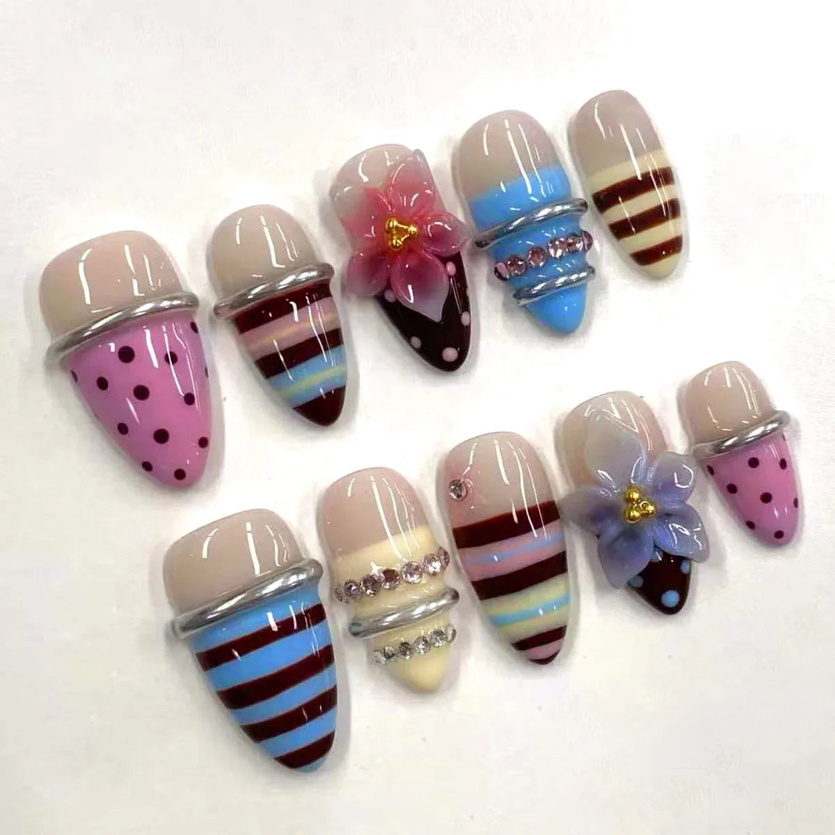 Pink Flower Almond Kawaii Press on Nails