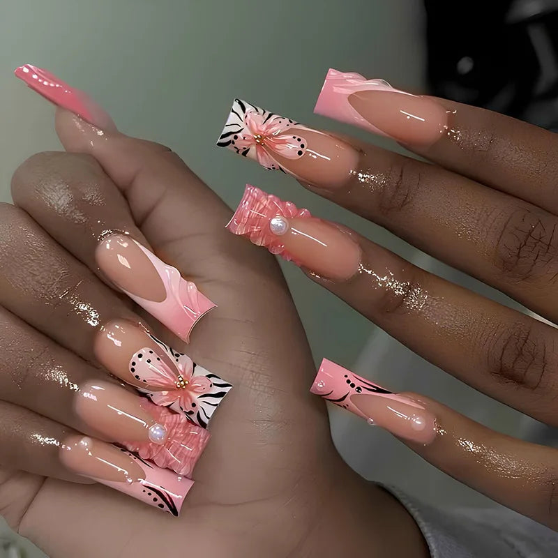 Long Square Press on Charm Nails Durable Wear