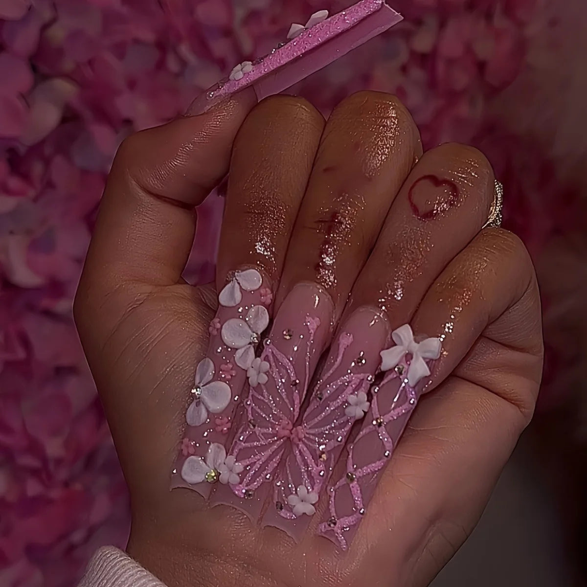 Long Square Press on Charm Nails Durable Wear