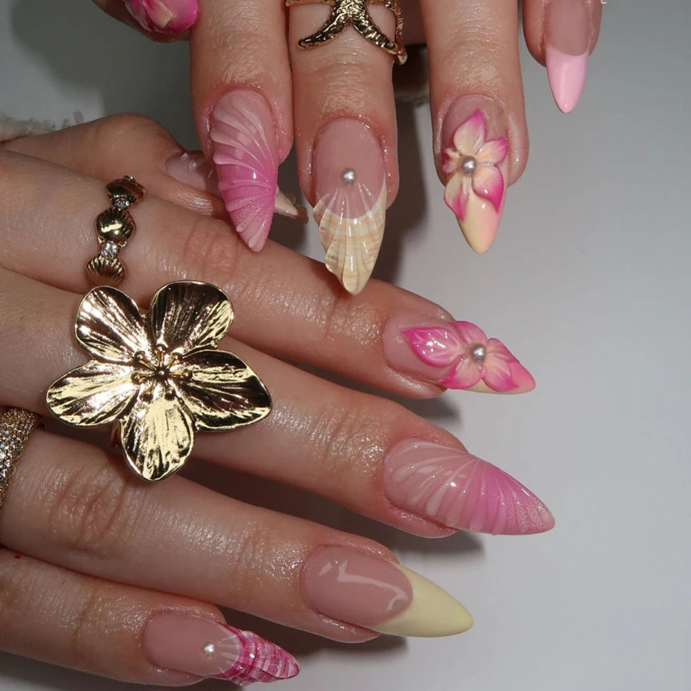 Stunning Retro Flower Y2k Caviar Bead Floral Press on Nails