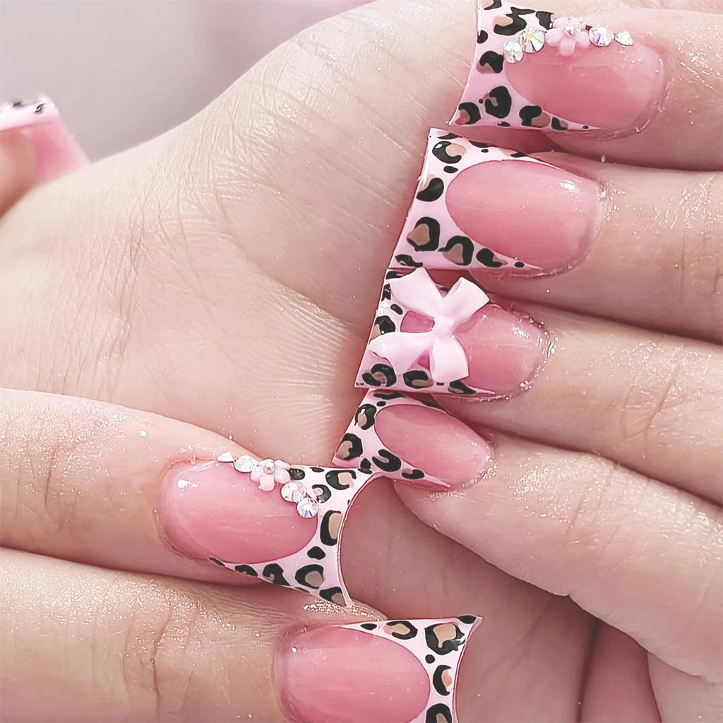 Nude Pink Sweet Press On Nails Short French With 3D Decor