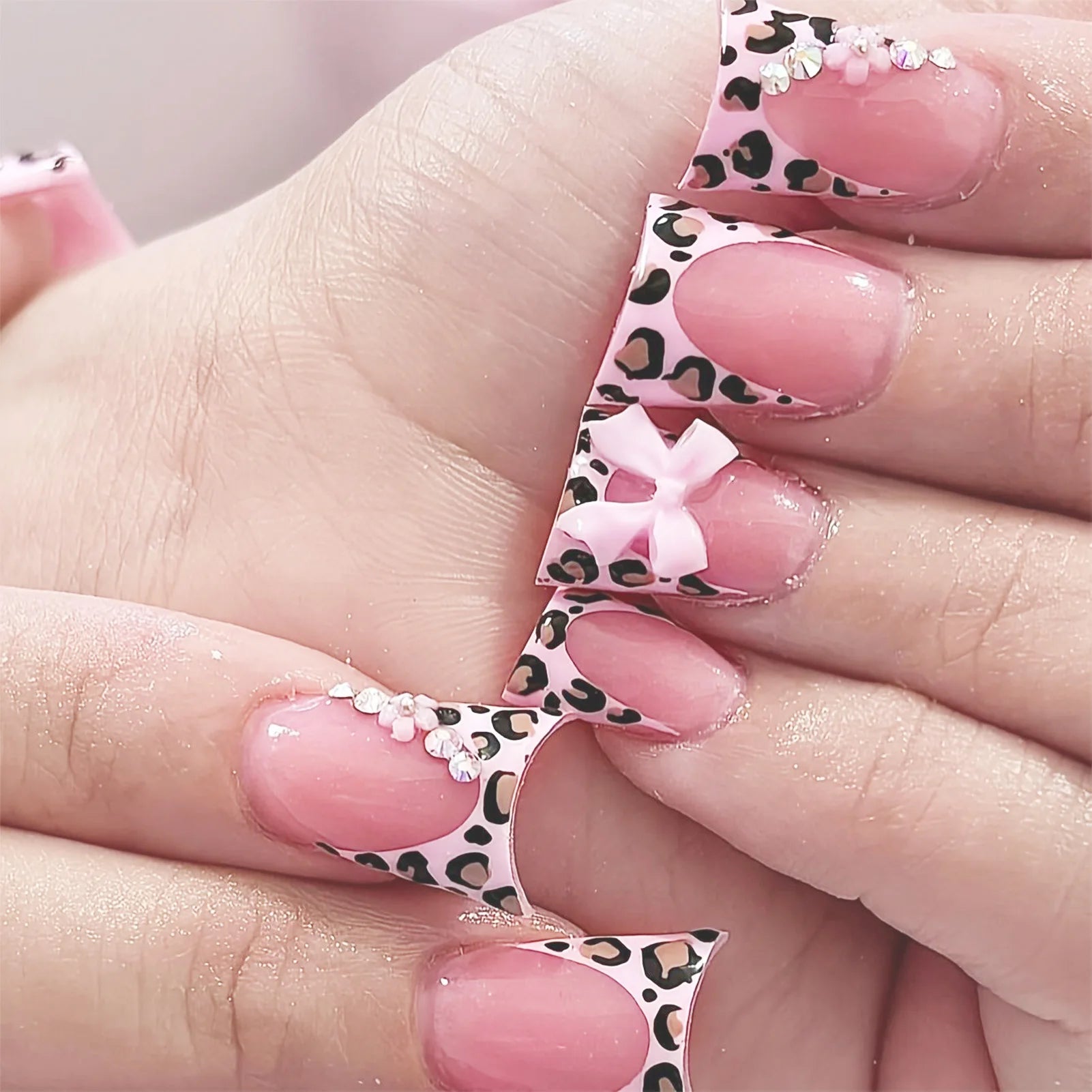 Nude Pink Sweet Press On Nails Short French With 3D Decor