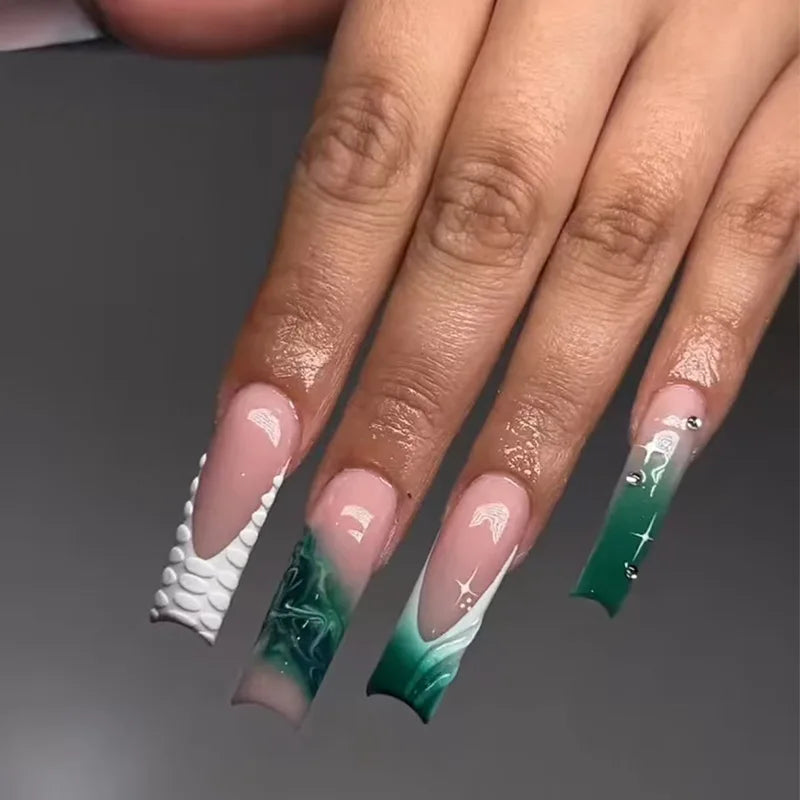 Long Square Press on Charm Nails Durable Wear