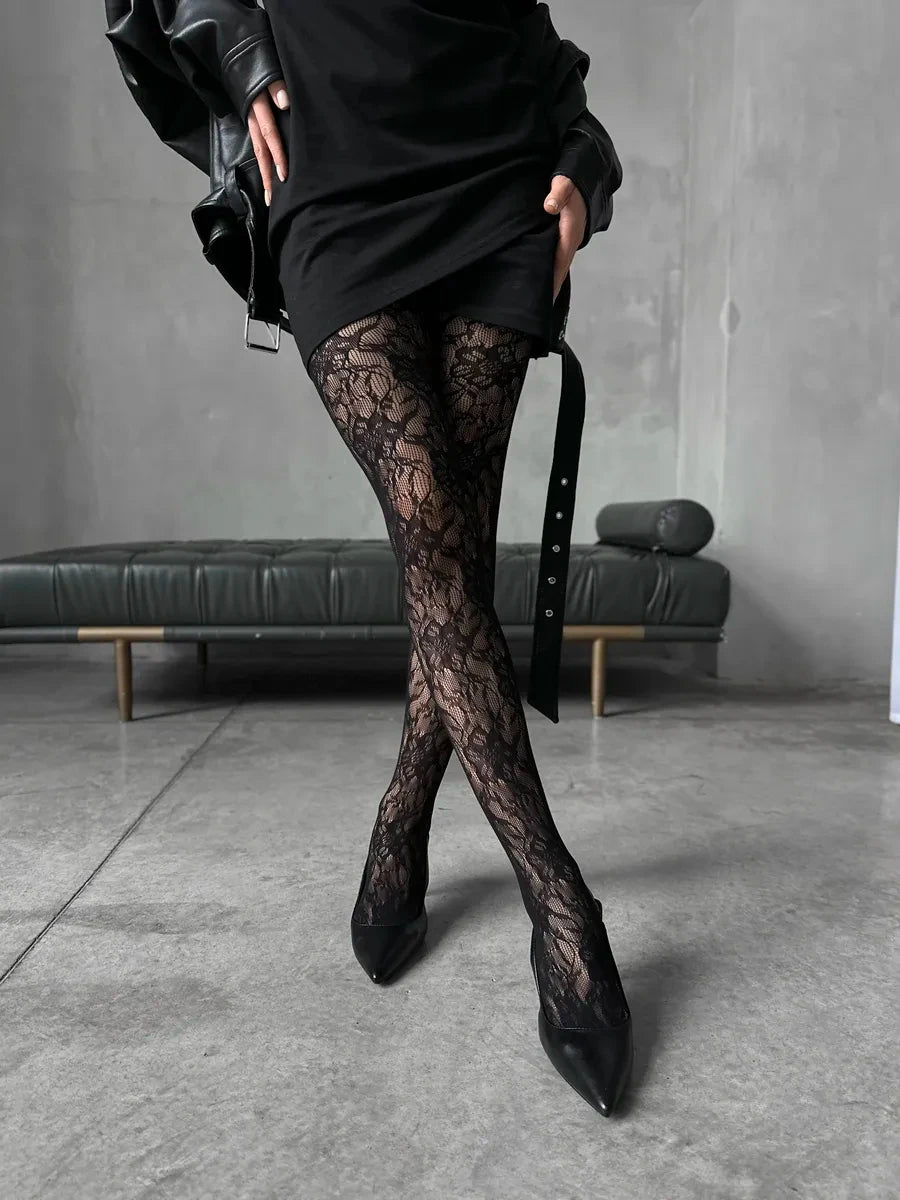 Floral Lace Fishnet Tights