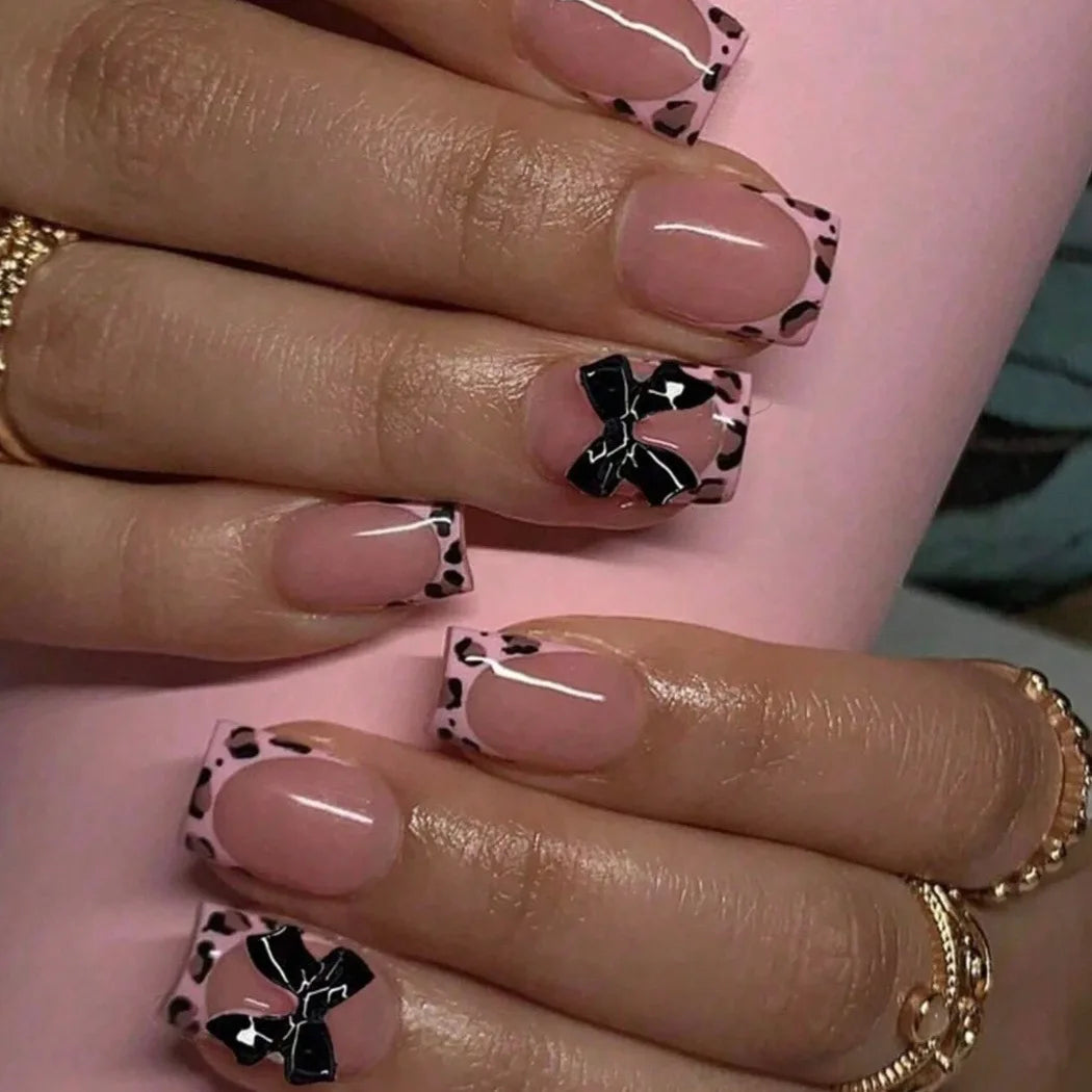Nude Pink Sweet Press On Nails Short French With 3D Decor