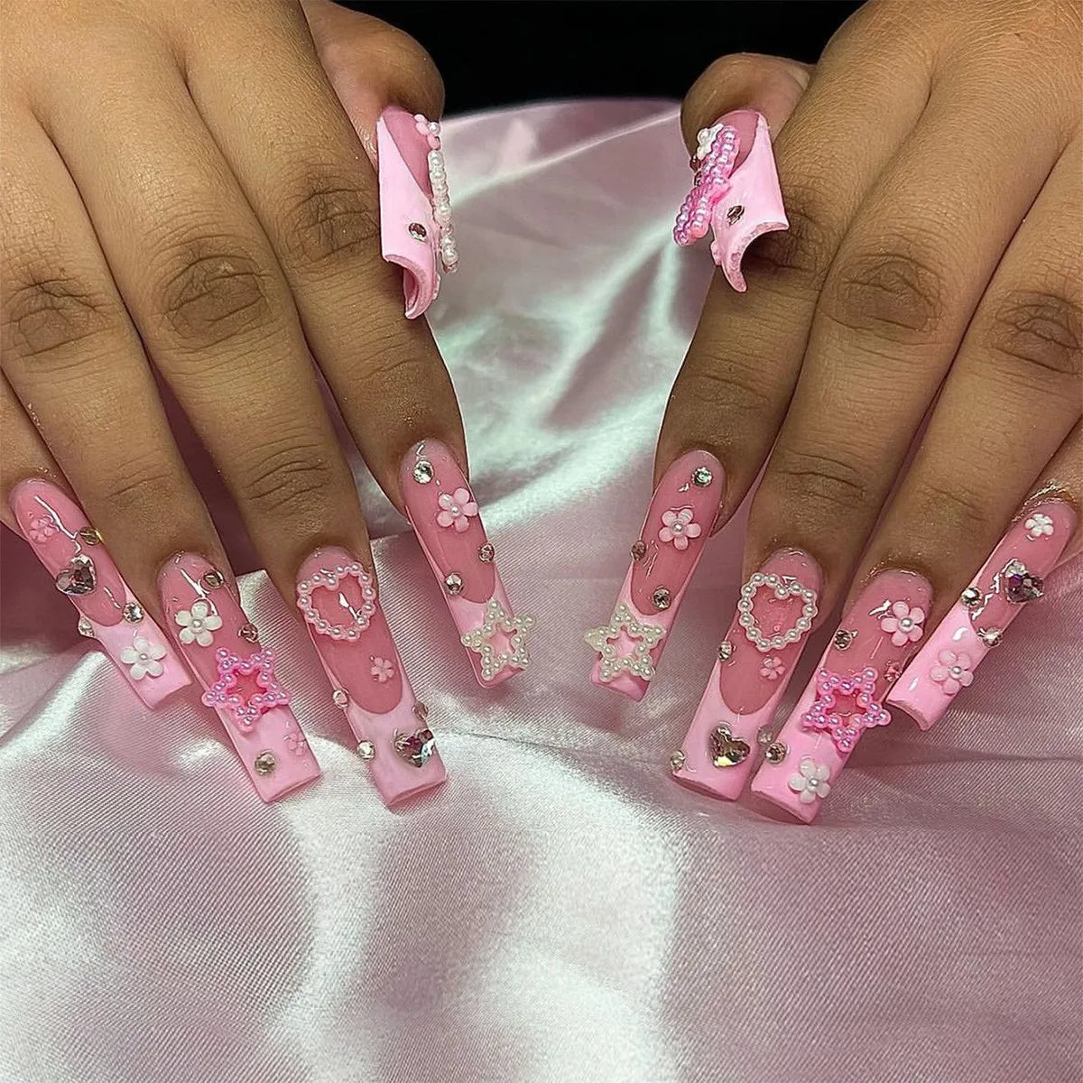 Long Square Press on Charm Nails Durable Wear