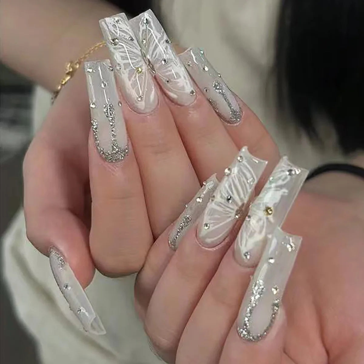 Long Square Press on Charm Nails Durable Wear