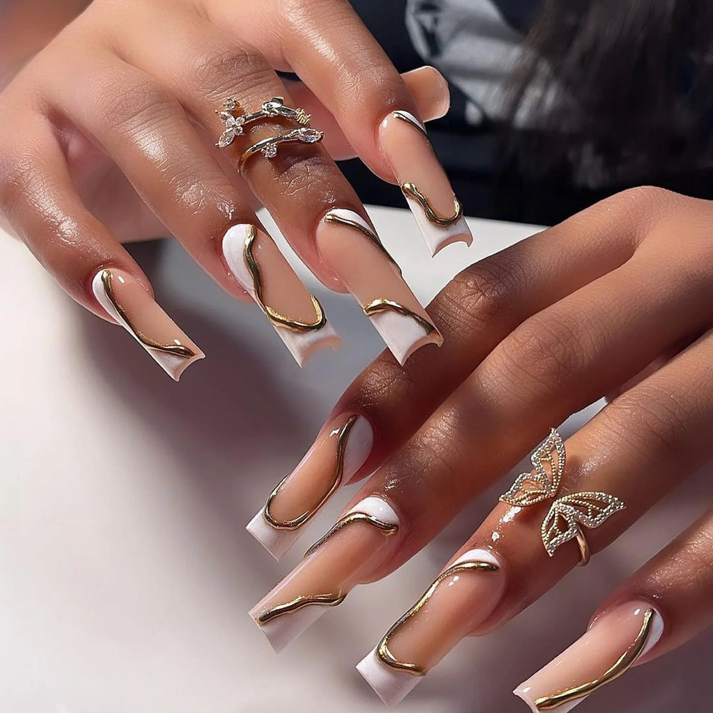 Long Square Press on Charm Nails Durable Wear