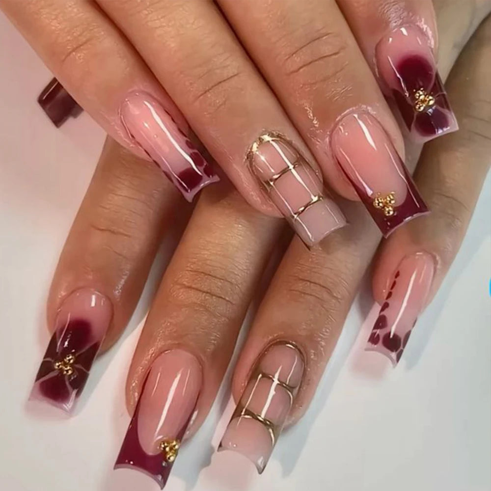 Stunning Retro Flower Y2k Caviar Bead Floral Press on Nails