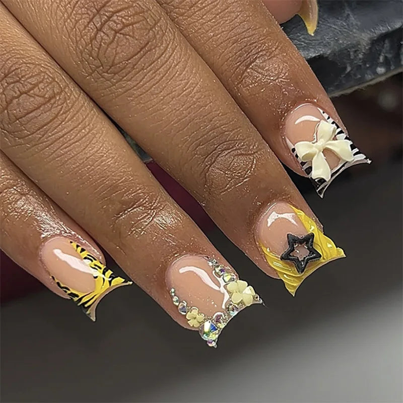 Nude Pink Sweet Press On Nails Short French With 3D Decor
