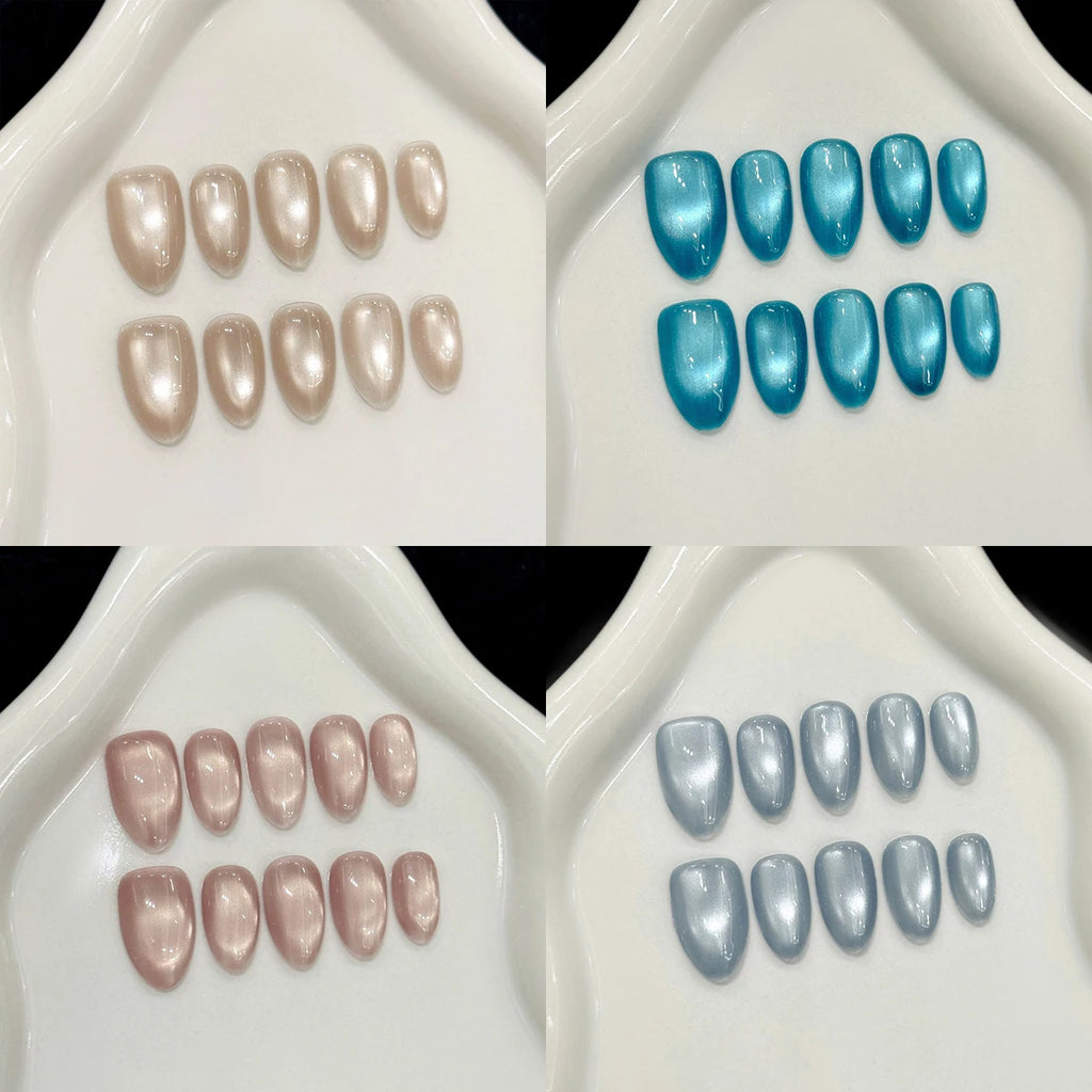 Handmade Glass Bead Cat Eyes Press on Nails