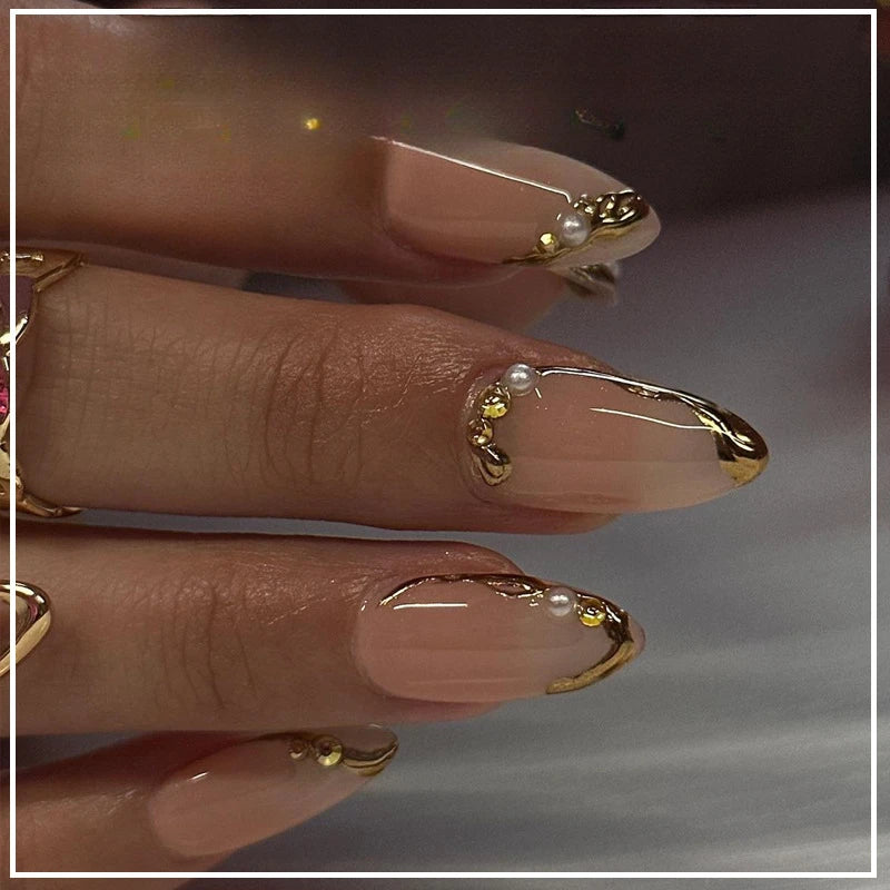Metallic Cat Eye Sheer Manicure Art Textured 3D Acrylic Almond Medium Press on Nails