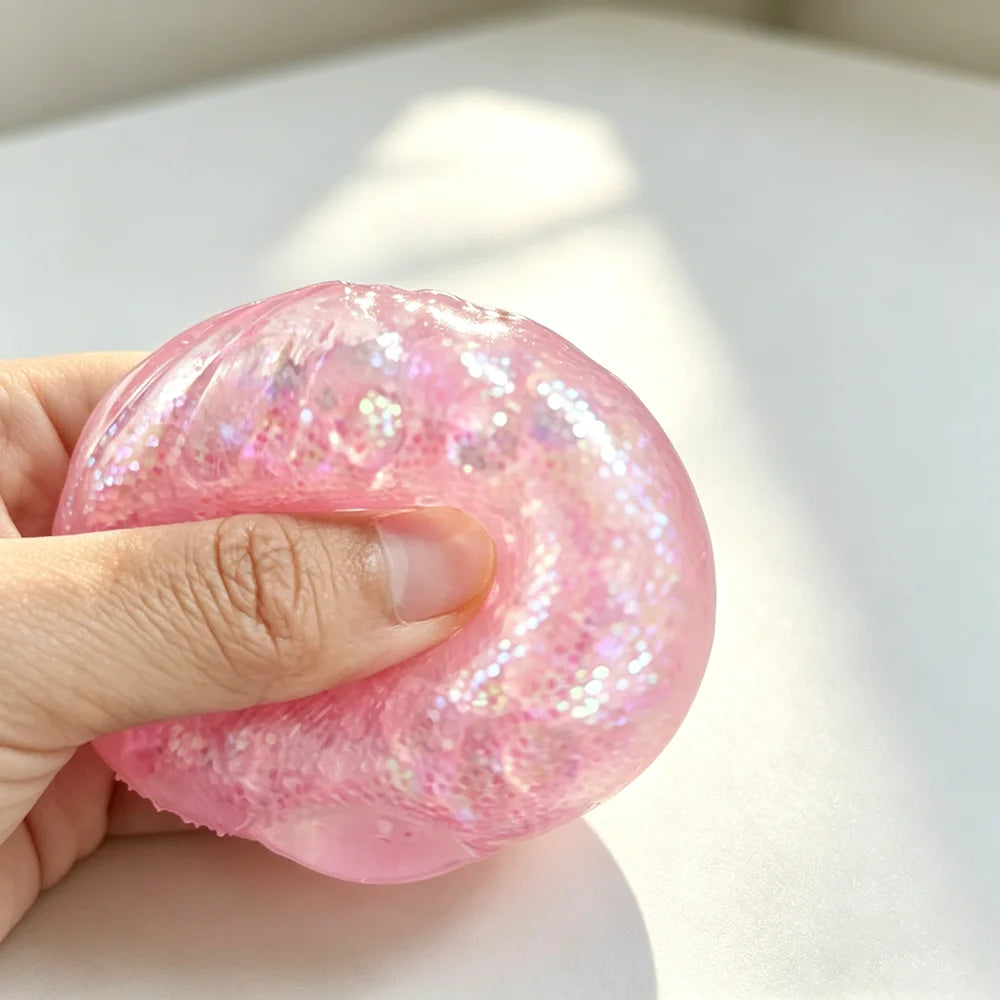 Steamed Bun Stress Relief Fidget Toy with Beads Sparkles Soft Squishy Sensory Decompression Accessory