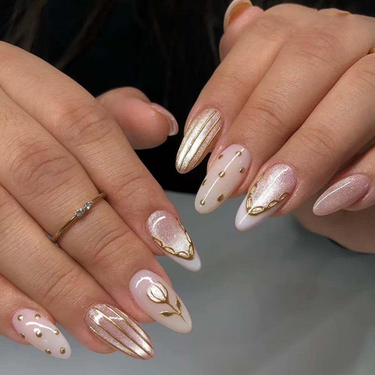 Medium long 3D Floral Decor pink white leopard Press on Nail Y2K
