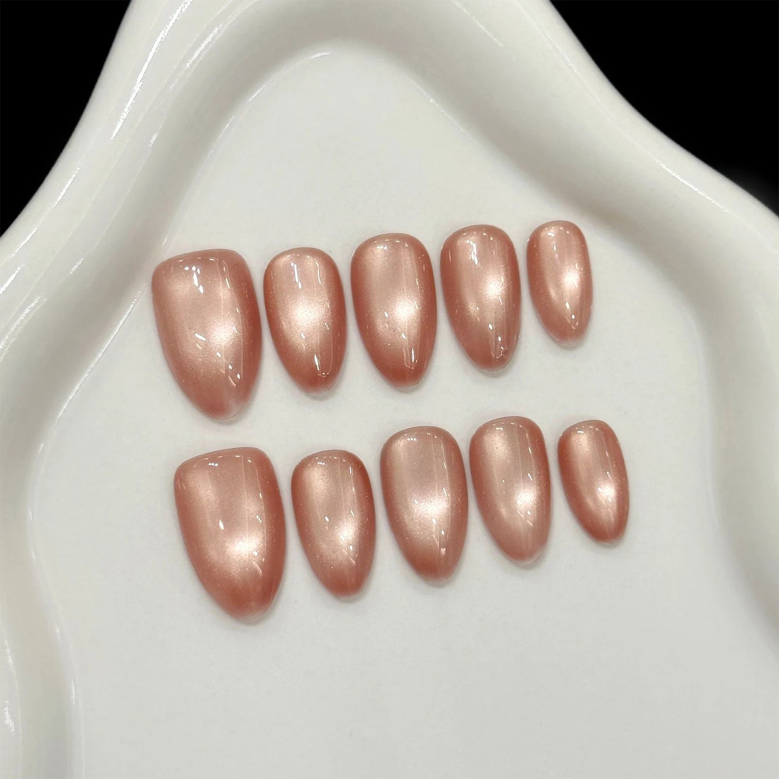 Handmade Glass Bead Cat Eyes Press on Nails