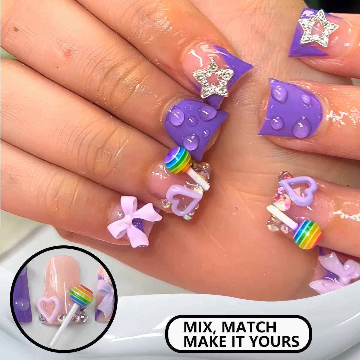 Nude Pink Sweet Press On Nails Short French With 3D Decor