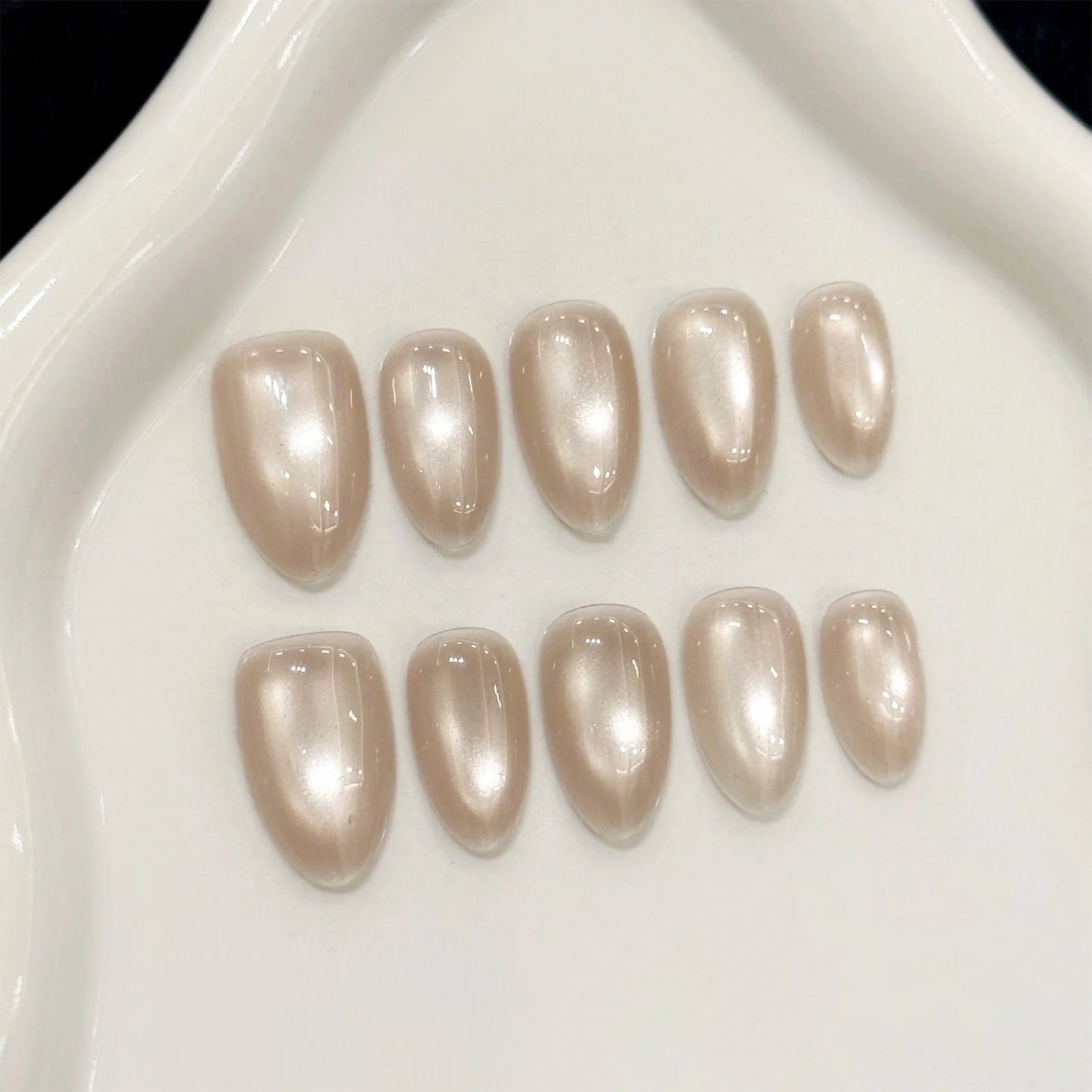 Handmade Glass Bead Cat Eyes Press on Nails