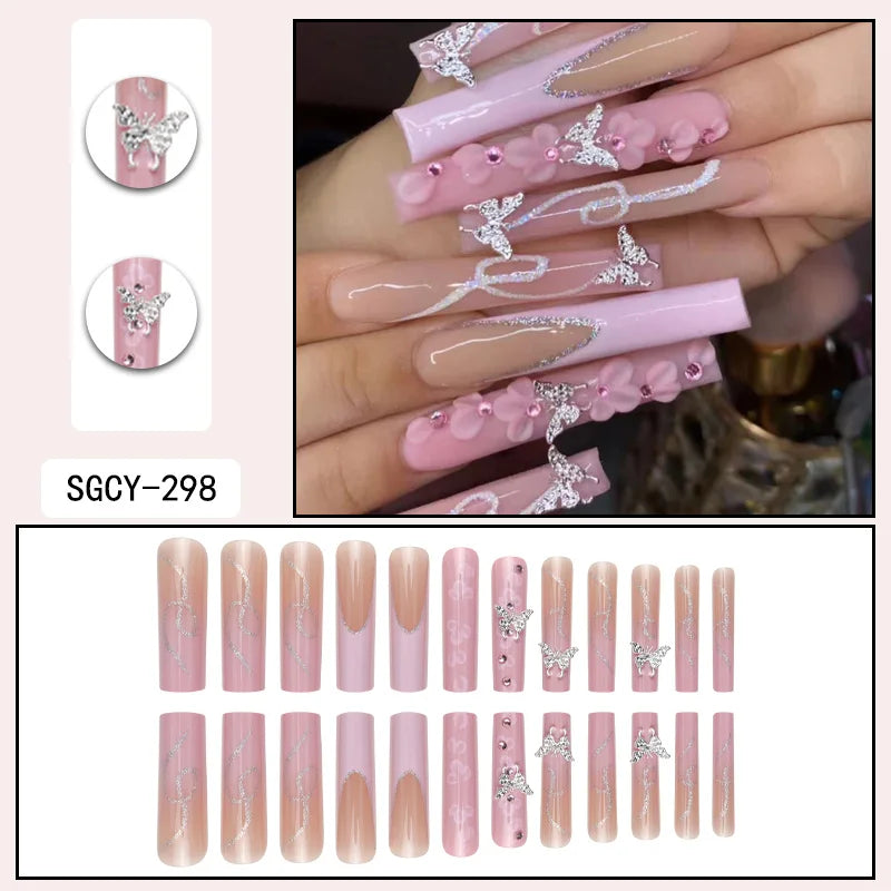 Ultra Long Extravagant Diamond Glossy Press On Nails