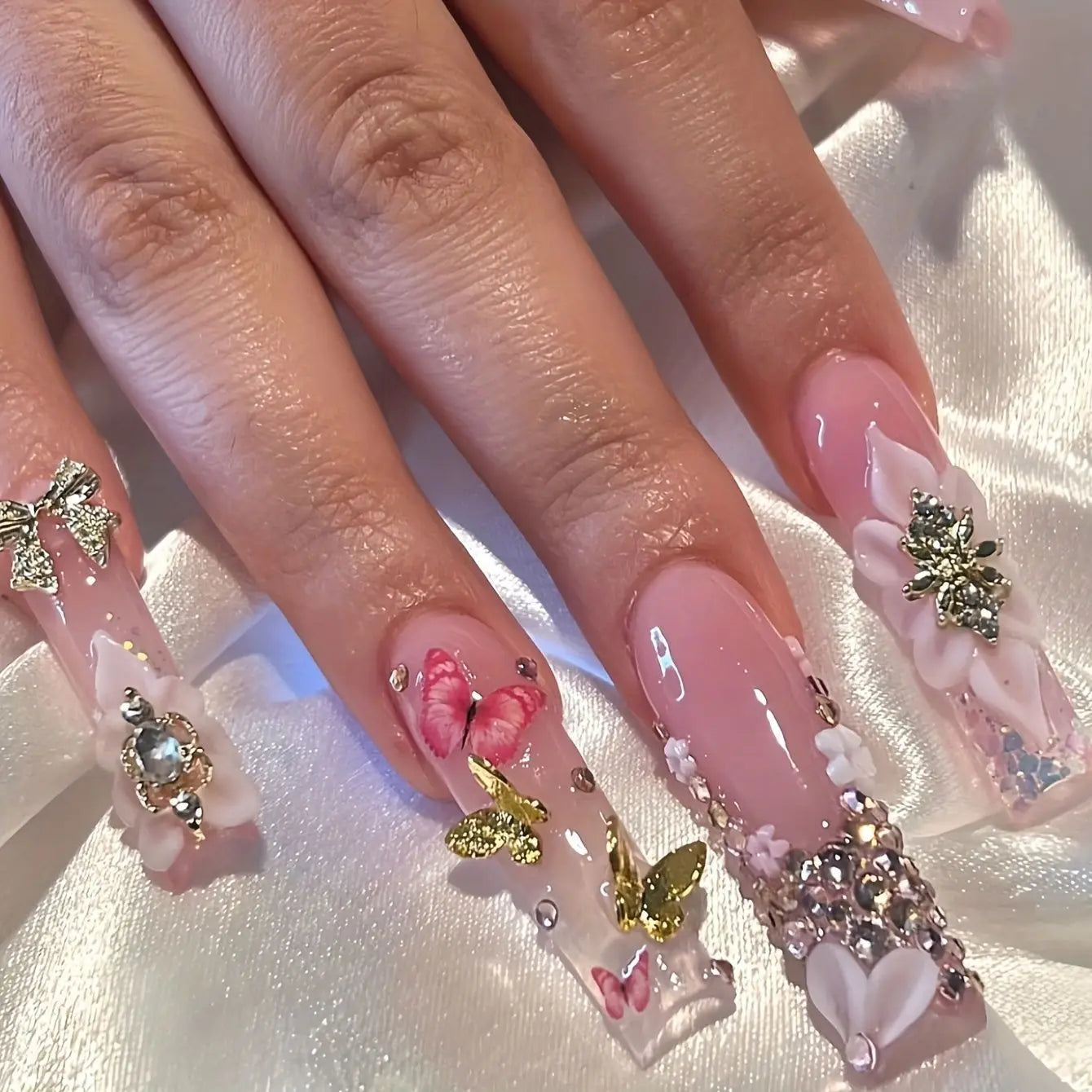 Long Square Press on Charm Nails Durable Wear