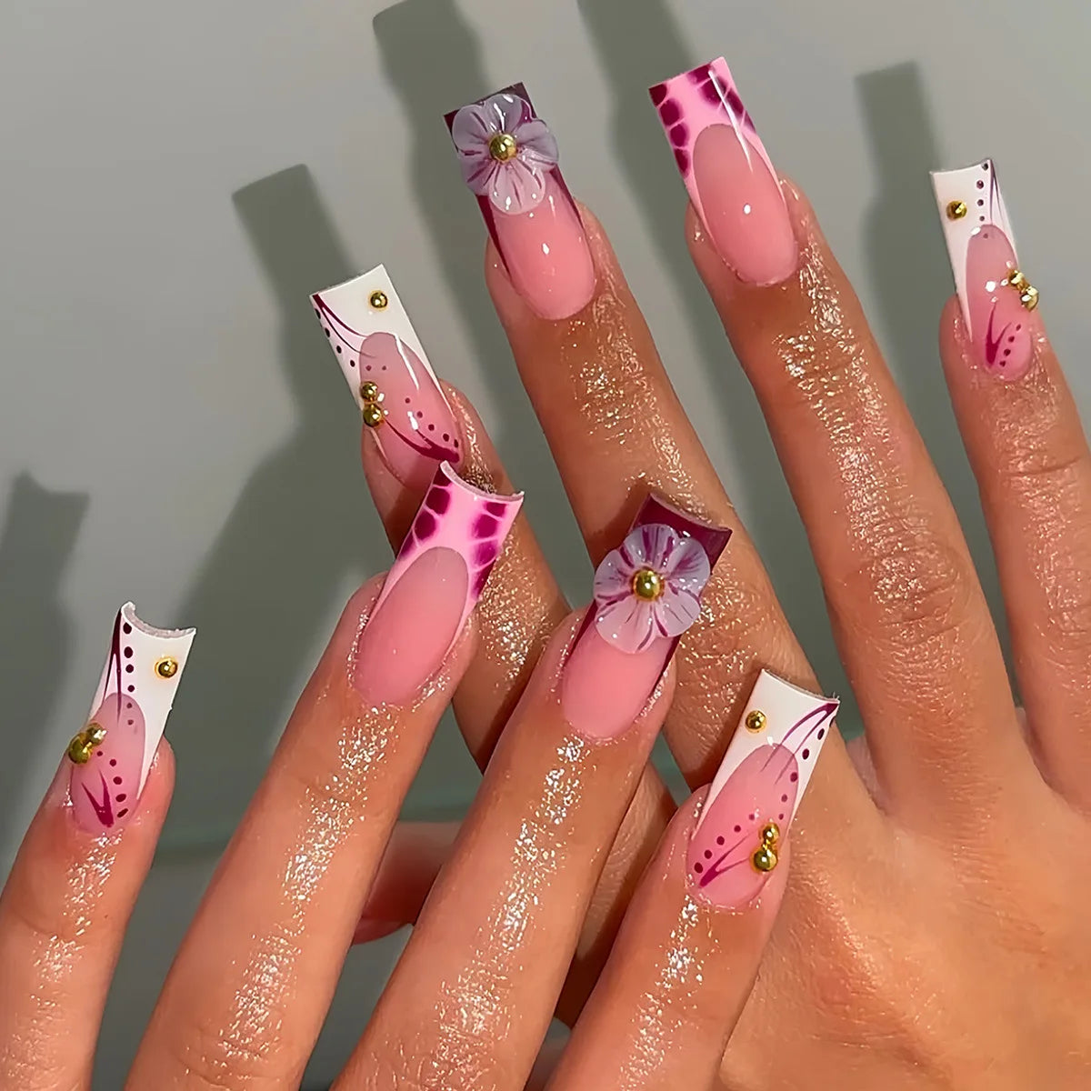 Long Square Press on Charm Nails Durable Wear
