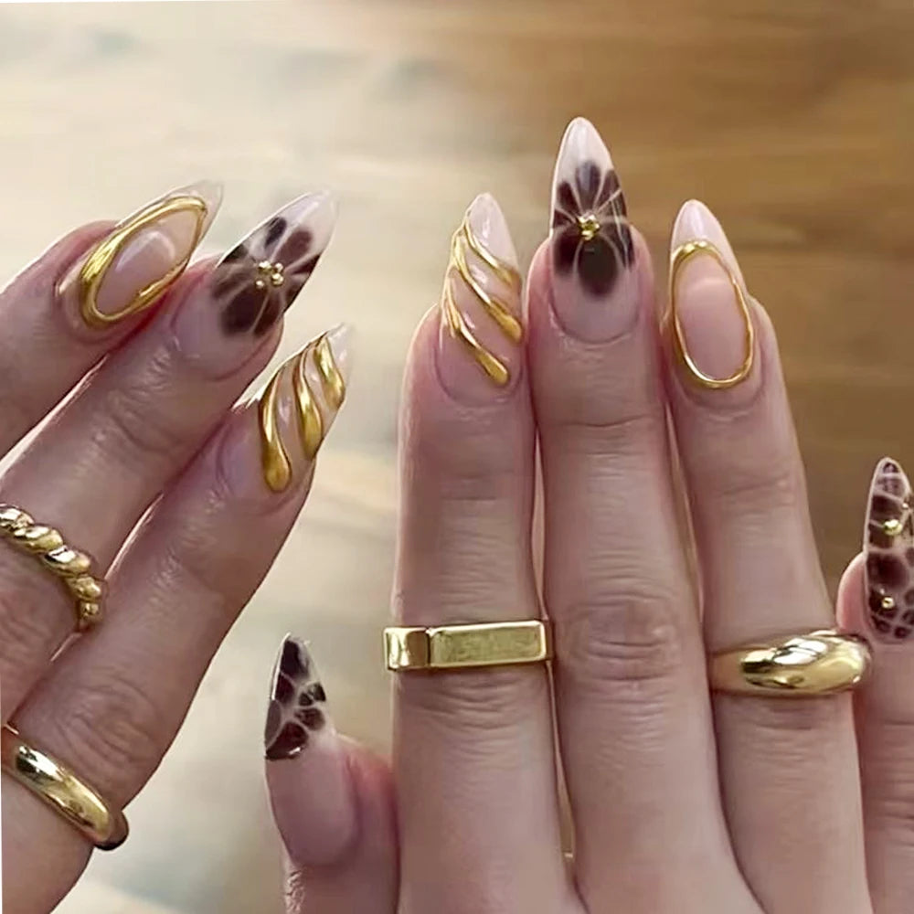 Stunning Retro Flower Y2k Caviar Bead Floral Press on Nails