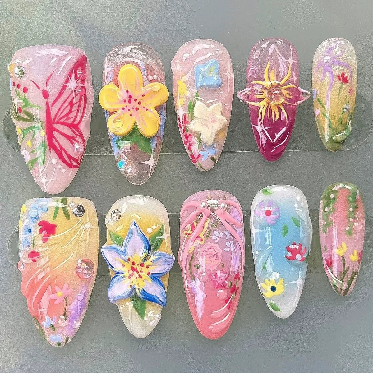 Pink Flower Almond Kawaii Press on Nails