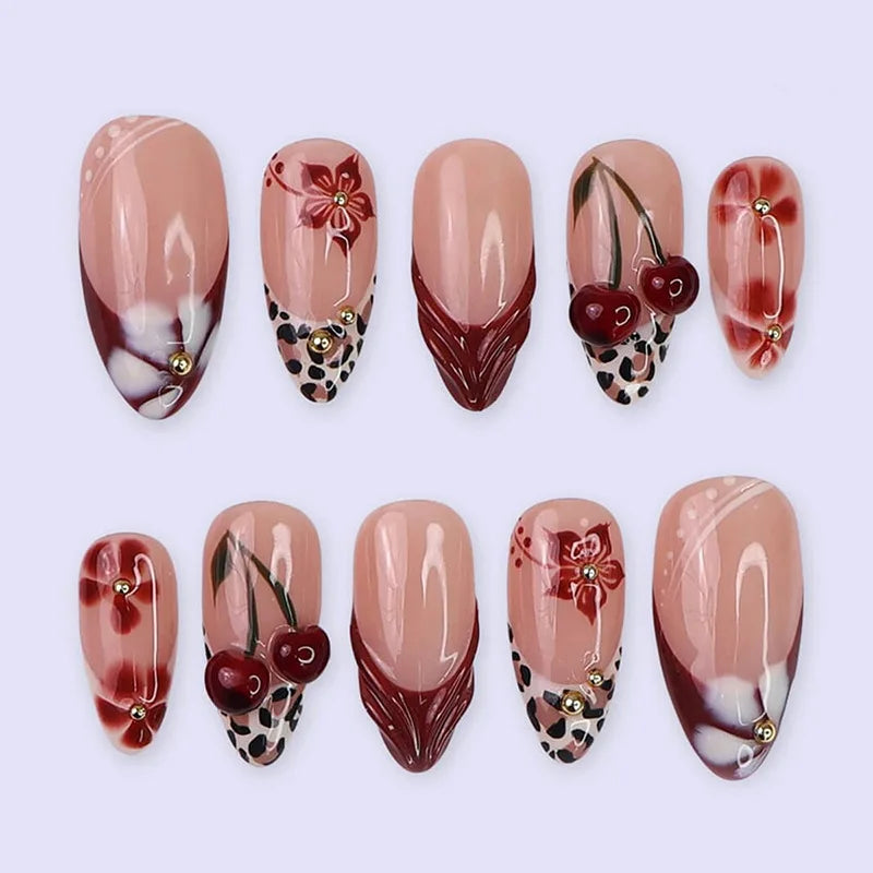 Pink Flower Almond Kawaii Press on Nails