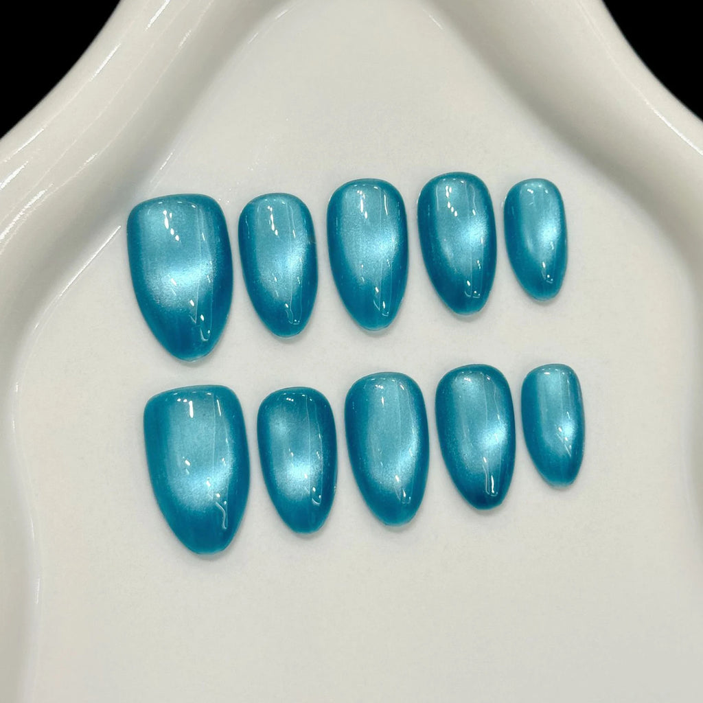 Handmade Glass Bead Cat Eyes Press on Nails