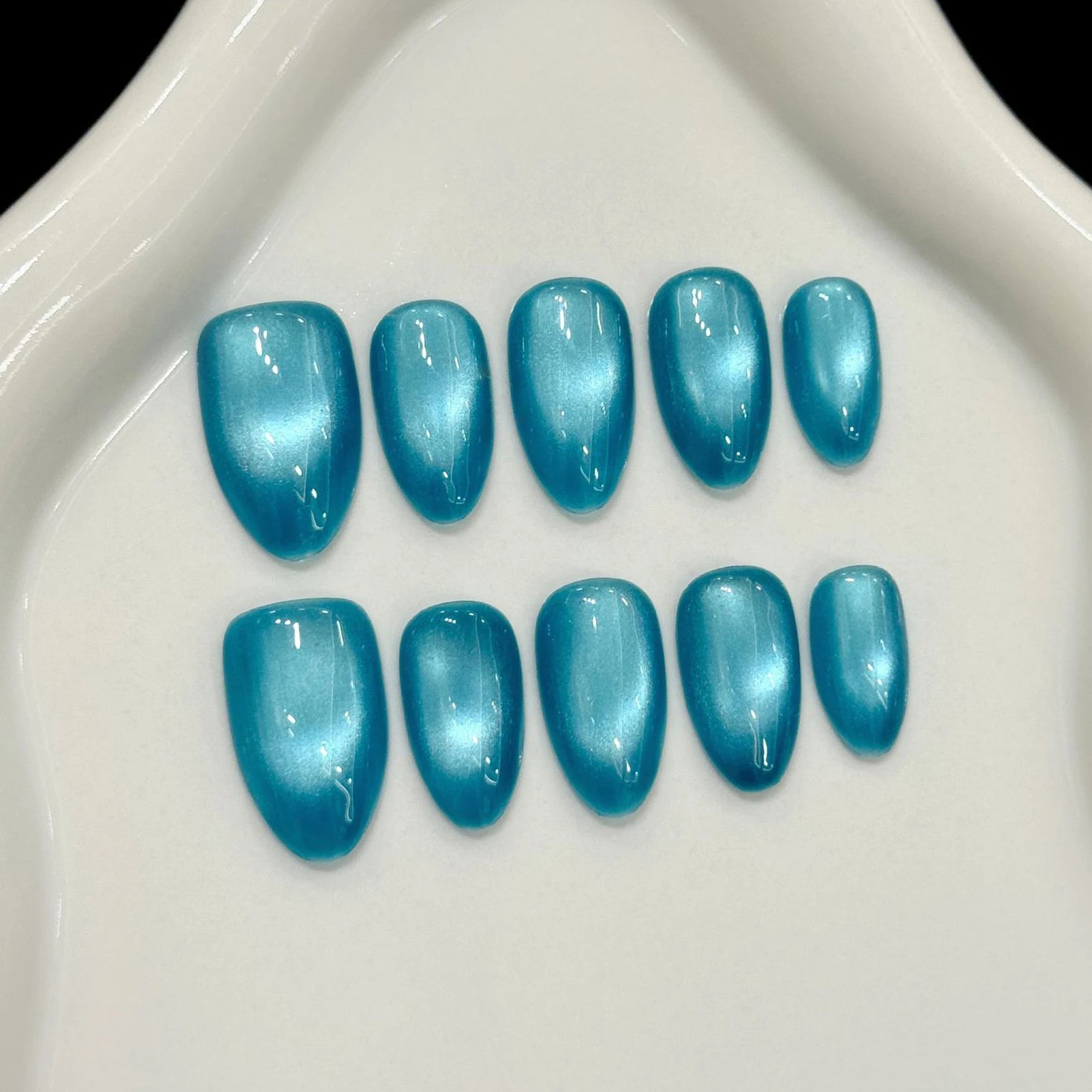 Handmade Glass Bead Cat Eyes Press on Nails