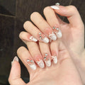 Handmade French Cat Eye Pink Bow Decor Almond Press on Nails